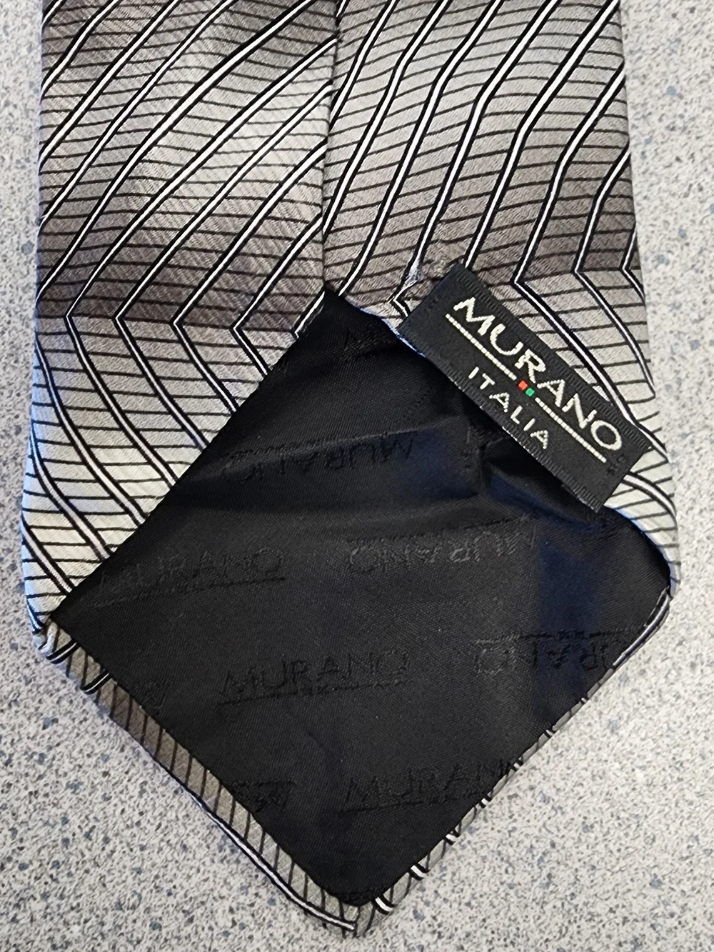 Murano Italia Gray Ombre Chevron Stripe Silk Necktie